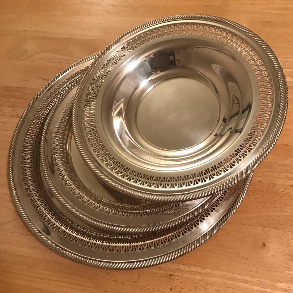 3pc “pure/fine” silver serving set includes a sml, lrg tray & matching bowl